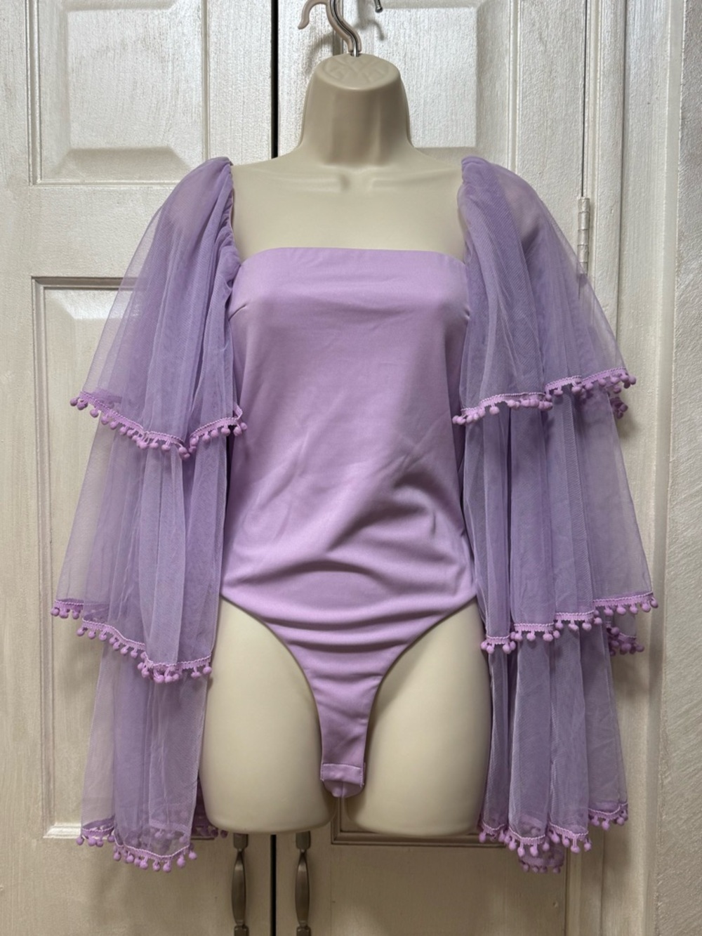 By Egreis Size S Lilac Mesh Sleeve Bodysuit